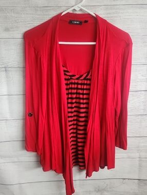 Elementz Red and Black Long Sleeve Layered Cardigan Tee
